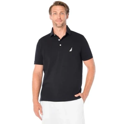Abbildung von Nautica Herren Short Sleeve Solid Stretch Cotton Pique Polo Shirt Poloshirt, True Black, Groß