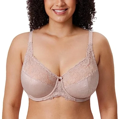 Abbildung von DELIMIRA Damen Minimizer BH ohne Einlagen mit Spitze Bügel Große Größen Hellbraun 95E