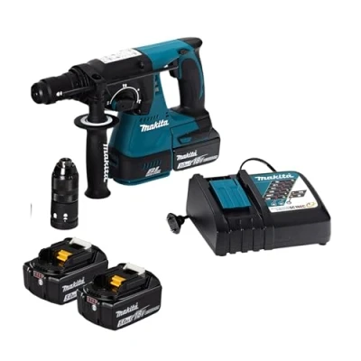 Abbildung von Makita Akku Kombibohrhammer DHR243RTJB, 18 V, max. 950 U/min, (Komplett Set, inkl. 2 Akkus, Ladegerät, Makpac &amp; Zubehör), LXT, Brushless Motor, Rutschkupplung