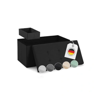 Abbildung von Blumtal Sitzbank mit Stauraum + extra Box Truhenbank 76x38x38 cm Sitztruhe Bequemer Hocker Aufbewahrungsboxen Sitzkiste Sitzbox Schwarz