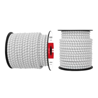 Abbildung von Abma Cord Gummiseil Expanderseil 8mm 20M Gummischnur UV Beständig Planenseil 100% Dehnung Spannseil für Plane, Anhängerplane, Sonnensegel, Zelte, Banner Weiss &amp; Schwarz