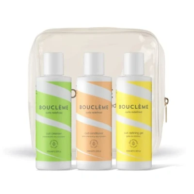 Abbildung von Bouclème Travel Kit Curls Ultimatives Haarpflege Set zum Schutz und Pflegen von Locken Reiniger, Conditioner Lockendefinierendes Gel Vegan, natürlich gewonnene Inhaltsstoffe,