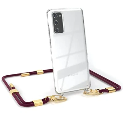 Abbildung von EAZY CASE kombinierbare Handyketten kompatibel mit Samsung Galaxy S20 FE / 5G, Transparente Silikon Hülle rundem Umhängeband, Abnehmbarer Karabiner, zum Umhängen, Beere Clips Gold
