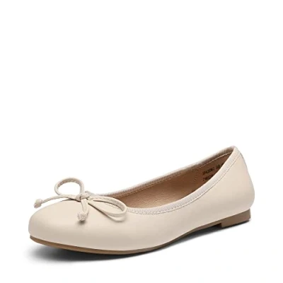 Abbildung von DREAM PAIRS Damen Ballerinas flach klassisch, Elegante und Bequeme Ballettschuhe mit Schleifenbesatz Beige Größe 39 (EUR)