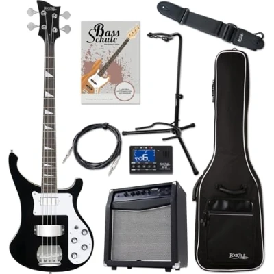 Abbildung von Rocktile Pro RB 400B Blackbird E Bass Super Set 4 Saiter Longscale Inklusive Amp, Gigbag, Tuner, Gurt, Ständer, Kabel und Schule schwarz