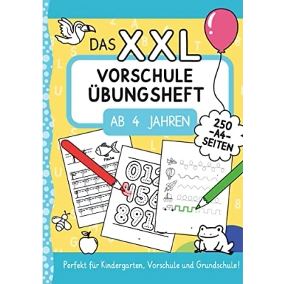 Abbildung von Das XXL Vorschule Übungsheft ab 4 Jahren: Zahlen und Buchstaben schreiben lernen mit vielen Schwungübungen Rätseln im A4 Vorschulblock. Perfekt für Kindergarten, Grundschule!