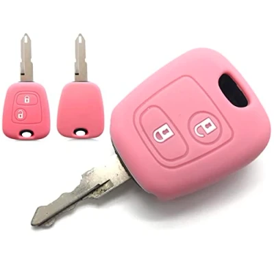 Abbildung von Nordecco Schlüssel Schutzhülle aus Silikon, passend für Peugeot 106 107 206 207 306 307 406 407 Partner 408 607, Citroen C1 C2 C3 Berlingo Saxo Picasso Xsara, Toy. ota aygo 2 Knopf (Rosa)