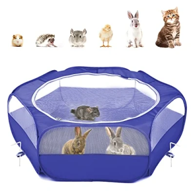 Abbildung von Pawaboo Kleintiere Freigehege, Wasserdicht Faltbar Kaninchen Freilaufgehege für Hasen Hühner Kätzchen Welpen Hamster, Visuell Laufstall mit Netz Reißverschluss und Nylonboden Indigo