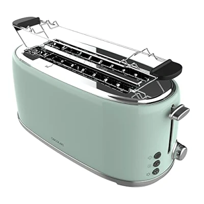 Abbildung von Cecotec Toaster 4 Scheiben Toast&amp;Taste 1600 Retro Double Green, 1630 W, 2 Breite und Lange Schlitze von 3,8 cm, Edelstahl, Obere Roste, Regulierbare Leistung, Krümelschublade