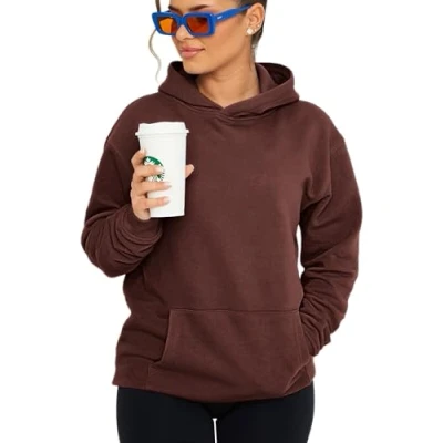Abbildung von behype. Damen Oversize Hoodie Kapuzenpullover Einfarbig Basic Heavy Blank Pullover Unifarben Kapuzen Sweatshirt Für Frauen DC_Damen_8001 Chocolate Brown XL
