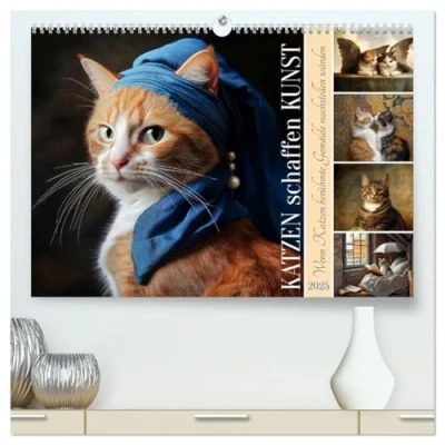 Abbildung von Katzen schaffen Kunst (hochwertiger Premium Wandkalender 2025 DIN A2 quer), Kunstdruck in Hochglanz