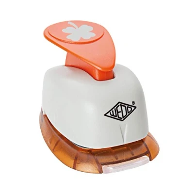 Abbildung von Wedo 168211 Motivlocher groß Kleeblatt (mit praktischem Auffangbehälter, Ausstanzung 2,0 x 2,3 cm) grau / orange