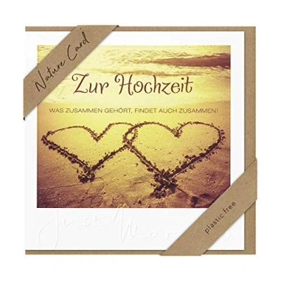 Abbildung von bsb Hochzeitskarte Herzen am Strand Nature Cards Nachhaltige Karte zur Hochzeit mit Umschlag Glückwunschkarte Geschenk 15,5 x cm