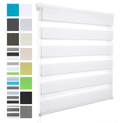 Abbildung von WOLTU Doppelrollo Klemmfix ohne Bohren Weiß B55 x H150 cm, Duo Rollo Zebrarollo Fensterrollo Klemmrollo Seitenzugrollo Easyfix lichtdurchlässig &amp; verdunkelnd Rollos für Fenster und Tür