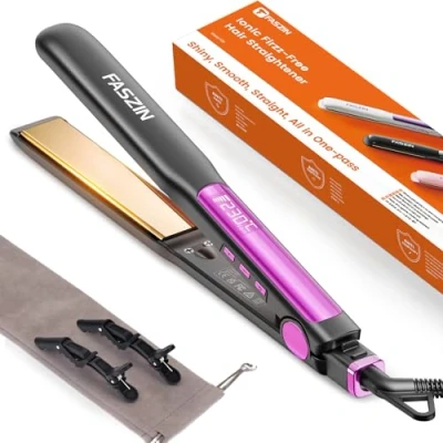 Abbildung von Faszin 2 in 1 Glätteisen Locken und Glätten, Titanplatten Ionen Haarglätter für einen glatten Stil, 20s Schnellaufheizung, 3D Schwebepanel verhindert Haarziehen, mit LCD Display, 130C 230C Gray