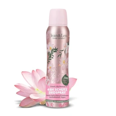 Abbildung von Jean &amp; Len Deospray Fresh Lily Breeze, schenkt bis zu 48h zuverlässigen Deo Schutz, mit Wasserlilien Extrakt und Menthol, wirkt antibakteriell, ohne Aluminium (ACH), vegan, 150 ml
