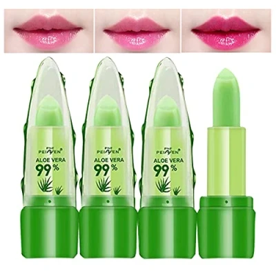Abbildung von Skynest Aloe Vera Lippenbalsam, feuchtigkeitsspendender Lippenstift, Temperatur Farbwechsel, Lipgloss, langanhaltend, nahrhaft, Lip Plumper Set (grün)
