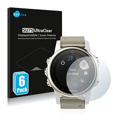 Abbildung von Savvies 6 Stück Schutzfolie für Garmin Fenix 5S (42 mm) Displayschutz Folie Ultra Transparent