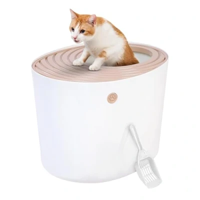 Abbildung von Iris Ohyama Katzenklo mit Schaufel, bis 7 kg, Weiß/Beige, Deckel, Katzentoilette, leicht reinigen, Für große Katzen, Kätzchen, geschlossen, xxl Toilette, BPA frei, Cat Litter Box, PUNT 530