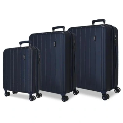 Abbildung von Movom Wood Kofferset Blau 55/65/75 cm starr ABS Verschluss TSA 217L 11,3 kg 4 Doppelrollen Handgepäck, blau, Talla única, Koffer Set