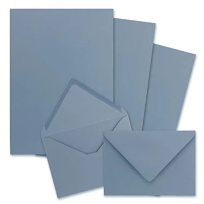 Abbildung von 25x Briefpapier Sets DIN A5 mit C6 Briefumschlägen Graublau Nassklebung (Blau) mattes Schreibpapier Kuverts FarbenFroh by GUSTAV NEUSER