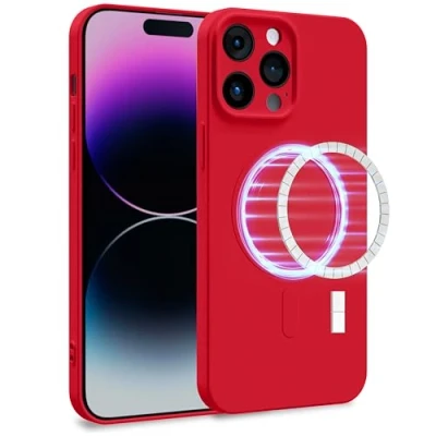 Abbildung von MyGadget Hülle für Apple iPhone 14 Pro Max [ kompatibel mit MagSafe ] Zweilagige Handyhülle Kameraschutz Cover Innenfutter &amp; Silikon außen Rot
