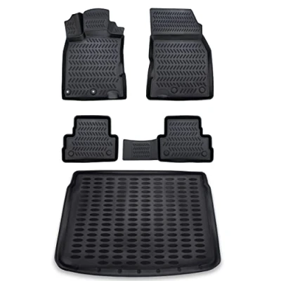 Abbildung von ELMASLINE Gummimatten &amp; Kofferraumwanne Set für Nissan Qashqai 2014 2021 J11(oberer Ladeboden) Zubehör Fußmatten Kofferraum