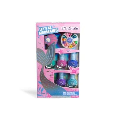 Abbildung von MARTINELIA Maniküre Set für Kinder, Meerjungfrau, mit 5 Nagellacken, Feile und Zubehör Nail Art, Mädchen Nagellack auf Wasserbasis, Blau, Rosa, Violett, Grün nicht schädlich Geschenk