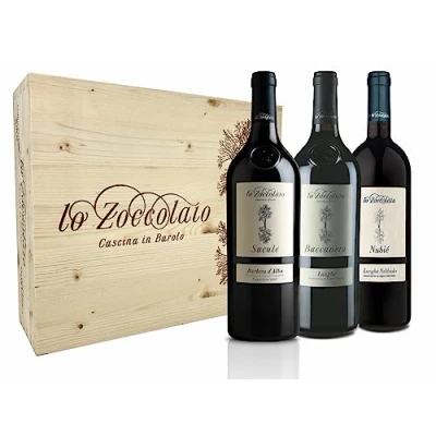 Abbildung von Lo Zoccolaio Barbera d&#039;Alba + Langhe Baccanera Nebbiolo 3 Flaschen Italien Wein Holzbox trocken