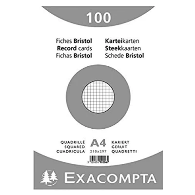 Abbildung von Exacompta 10206E 100er Pack Karteikarten kariert DIN A4 in Folie eingeschweißt 21 x 29,7 cm ideal für die Schule und Universität zum Lernen weiß