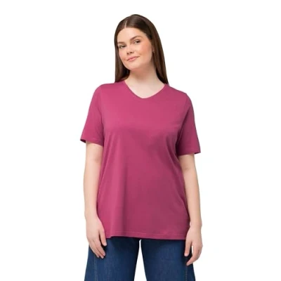 Abbildung von Ulla Popken Femme Grandes Tailles V, Coton BIO, Manches Courtes Tshirt basic, Damen, Größe: 54/56, Fuchsia