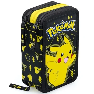 Abbildung von Clondo Federmäppchen Kinder, für Pokemon Fan, 3 Organisierte Fächer, Federtasche Junge Gefüllt, Mädchen &amp; Jungen Schulmäppchen, 45 Teilen die Schule
