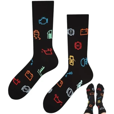 Abbildung von TODO Lustige Auto Socken Herren 43 46, Motiv Kontrollleuchten
