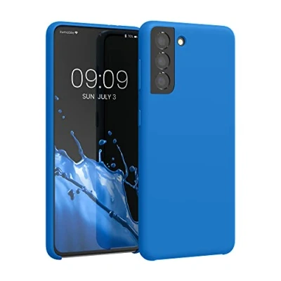 Abbildung von kwmobile Hülle kompatibel mit Samsung Galaxy S21 Silikon Handy Case Handyhülle weiche Oberfläche kabelloses Laden Blue Reef