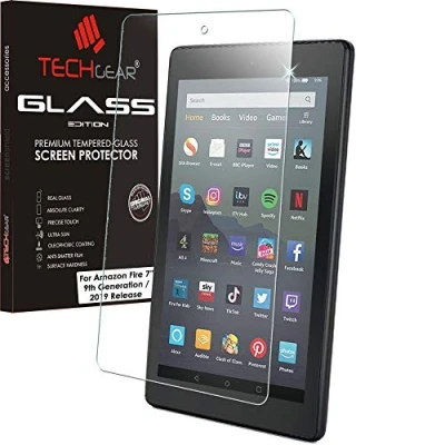Abbildung von TECHGEAR Matt Schutzfolie kompatibel mit Amazon Fire 7 2019 Tablette (9. Generation) MATTE Blendschutz Auflage, Original gehärtetes Glas Displayschutzfolie