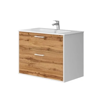 Abbildung von Vicco Badmöbel Set Lanco, Weiß/Goldkraft Eiche, 80 x 61.5 cm mit Waschbecken