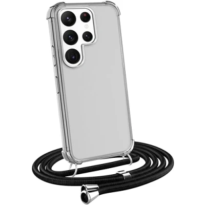 Abbildung von MyGadget Handykette für Samsung Galaxy S22 Ultra [ TPU Hülle mit verstellbaren Band ] Handyhülle Handyband zum Umhängen Kordel Schnur Case Schutzhülle Schwarz