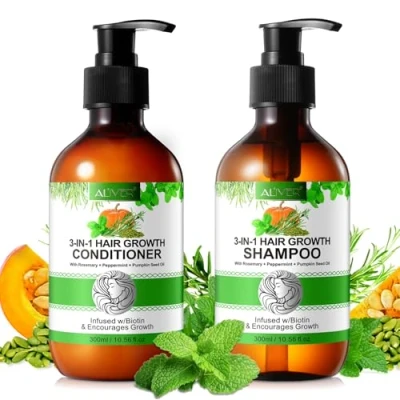 Abbildung von P Beauty Haarpflege Set Shampoo &amp; Conditioner mit Biotin, Rosmarin, Minze, Kürbiskernöl, Vegan fördert Haarwachstum, spendet Feuchtigkeit, stärkt geschädigtes Haar, repariert Spliss alle Haartypen
