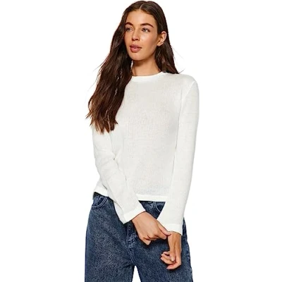 Abbildung von Trendyol Damen Slim fit Basic Crew Neck Knitwear Sweater Pullover, Ecru, S