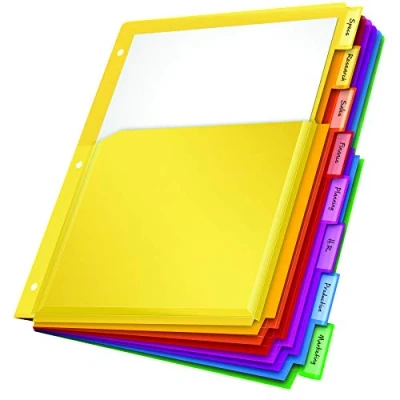 Abbildung von Oxford Fächer Trennblätter aus Kunststoff, flexible Fronttaschen, 8 Register, einführbare mehrfarbige Reiter, Briefgröße, 3 Sets (89605)