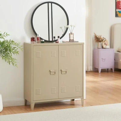 Abbildung von en.casa Aktenschrank »Oripää« mit 2 Türen Stahl 90x80x33 cm Kamelfarben