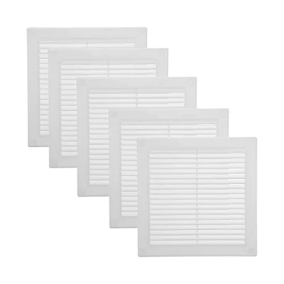 Abbildung von Vent Systems 200x200 mm 5 Stück Weiße Lüftungsabdeckung flache, quadratische Lüftungsschlitze Integrierter Insektenschutz HVAC Lüftungsöffnungen für Badezimmer, Heimbüro