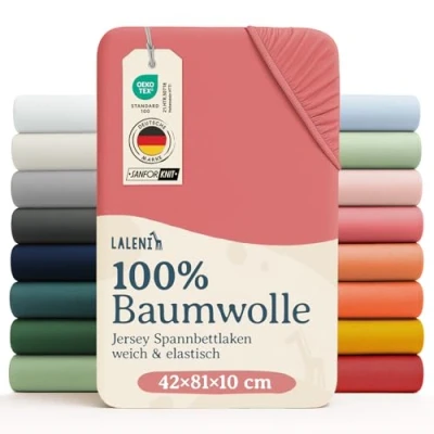 Abbildung von Laleni Jersey Spannbettlaken 42x81 cm Baby Original Oeko TEX zertifiziertes Beistellbett Stubenwagen Bezug 100% Baumwolle Bettwäsche in Koralle