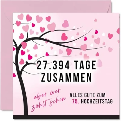 Abbildung von Stuff4 75. Hochzeitstag Karte Liebe 27394 Tage Zusammen 75 Jahrestag Geschenke für Mein Mann Ehemann Meine Frau Ehefrau, 145mm Lustig Glückwunschkarten