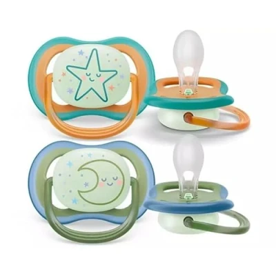 Abbildung von Philips Avent Ultra Air Schnuller mit fluoreszierendem Knopf, +18 Monate, 2 Stück, SCF376/23,