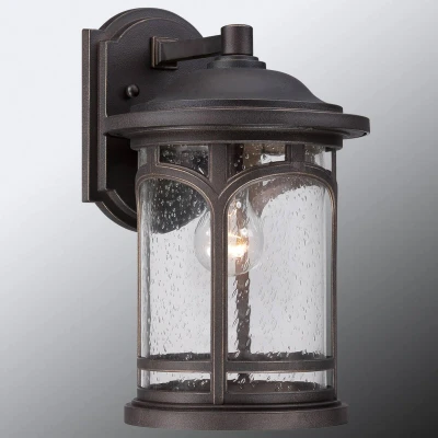 Abbildung von Quoizel QZ MARBLEHEAD2 M Wandleuchte Marblehead 1xE27 H:36,7cm L:25,7cm B:22,9cm IP44 Palladian Bronze, Blasenglas klar dimmbar