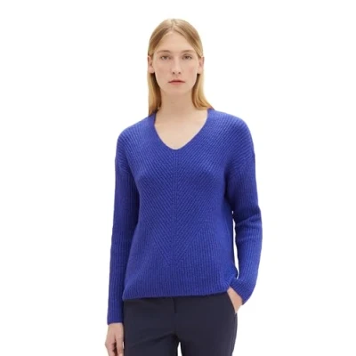 Abbildung von TOM Tailor Vneck Strickpullover, Damen, Größe: Medium, Crest blue melange