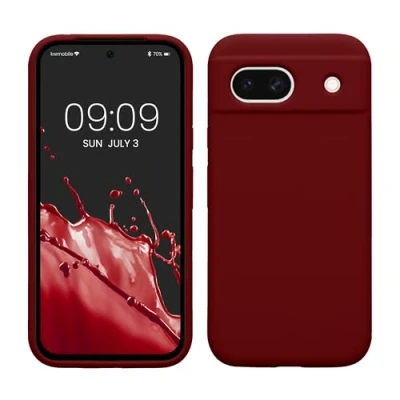 Abbildung von kwmobile Hülle kompatibel mit Google Pixel 8a Silikon Handy Case Handyhülle weiche Oberfläche kabelloses Laden Rhabarber Rot