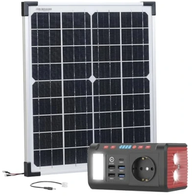 Abbildung von revolt Mini Powerstation: Fensterbank Solarkraftwerk: Powerstation mit 20 W Modul, 88,8 Wh, 120W (Fenster Solar, Powerbank Spannungswandler)