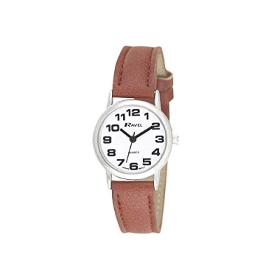 Abbildung von Ravel Unisex Armbanduhr mit großen Ziffern Braun/silbernes Ton/weißes Zifferblatt